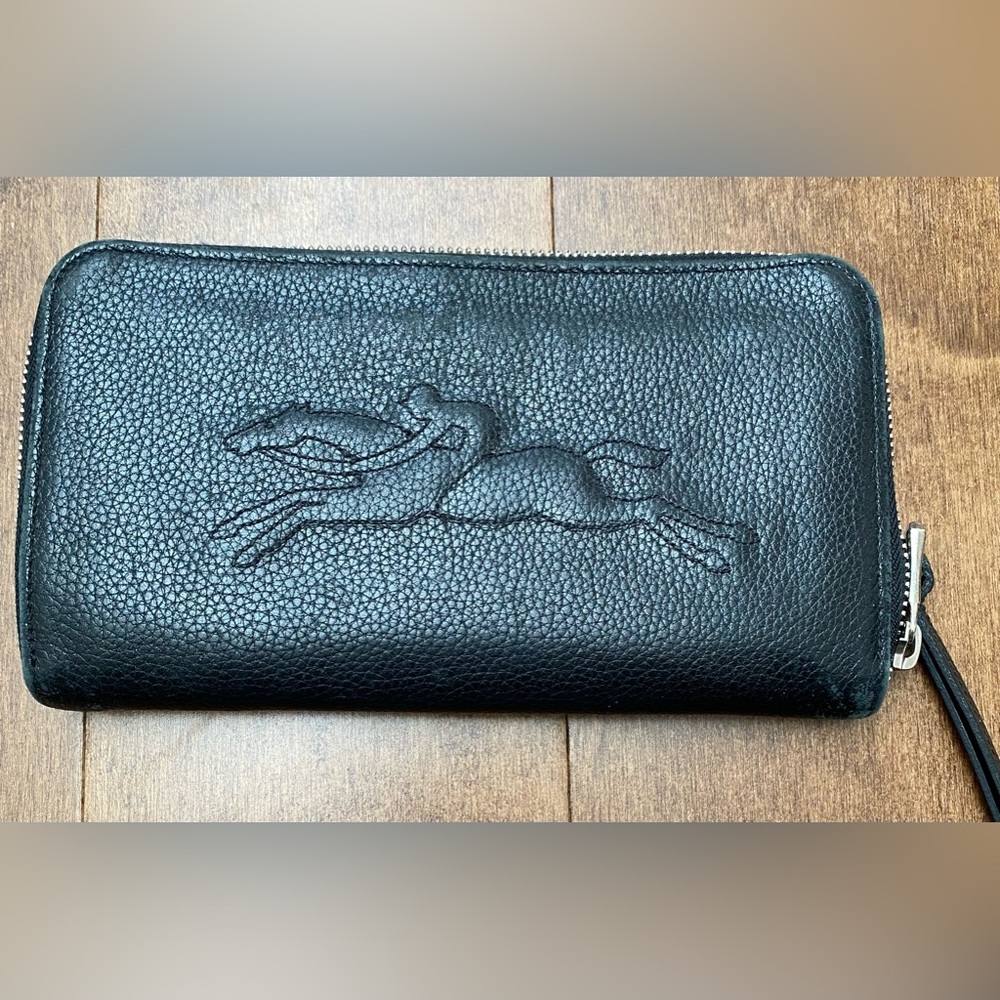 LongChamp three quarter zip Wallet - Black